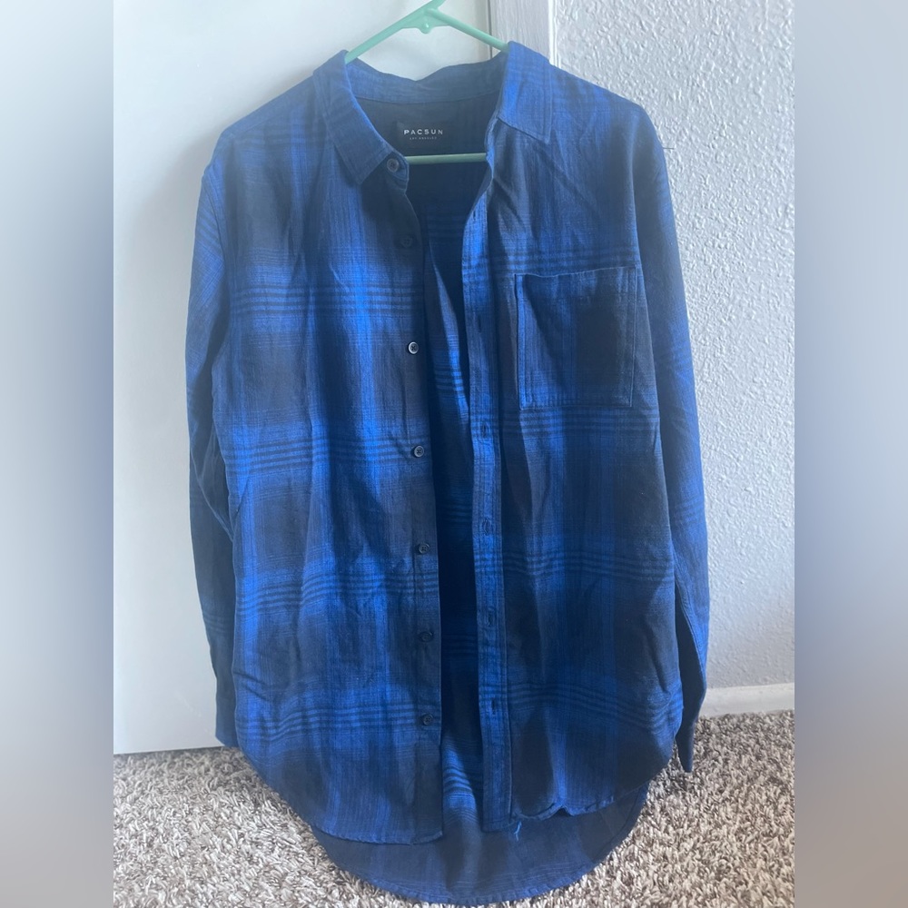 Medium Blue & Black Long Sleeve Plaid Shirt